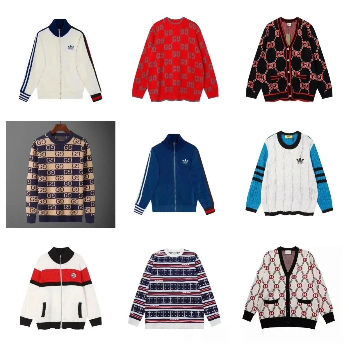 Gucci GG Pattern Knit Sweater and Adidas Track Jacket Collection