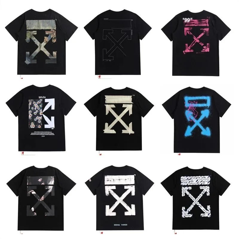 Off-White Black T-Shirts with Arrows and Graphic Prints